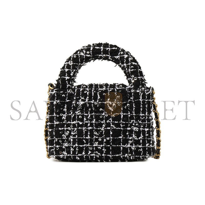 CHANEL KELLY NANO SHOPPING BAG TWEED AND SEQUIN AS3435 (12.5*8.3*4cm)